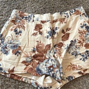 Abercrombie & Fitch Cream Floral High-Waist Shorts with Blue & Brown Print